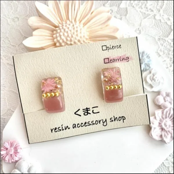 バイカラーのお花のイヤリング(ピンク)