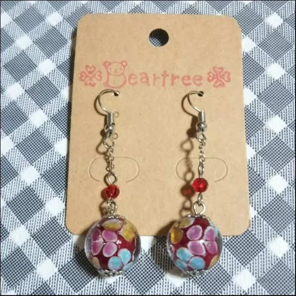とんぼ玉ピアス/レッド
