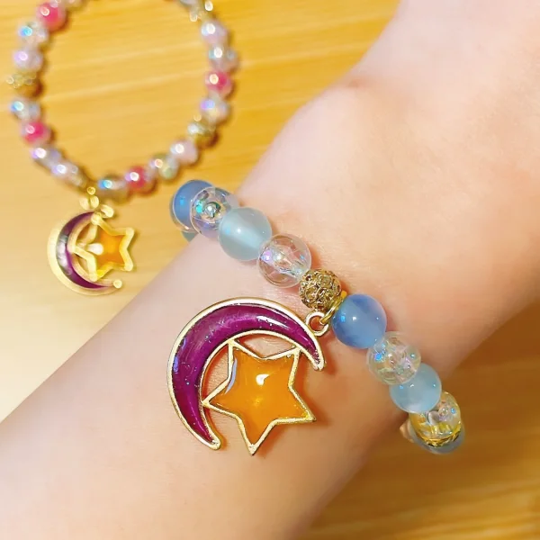 キラキラビーズ&ゴールドロンデルのブレスレット☆(お星様チャーム付き)ブルー