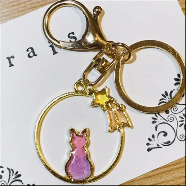 猫ちゃんシルエットキーホルダー★(流れ星)