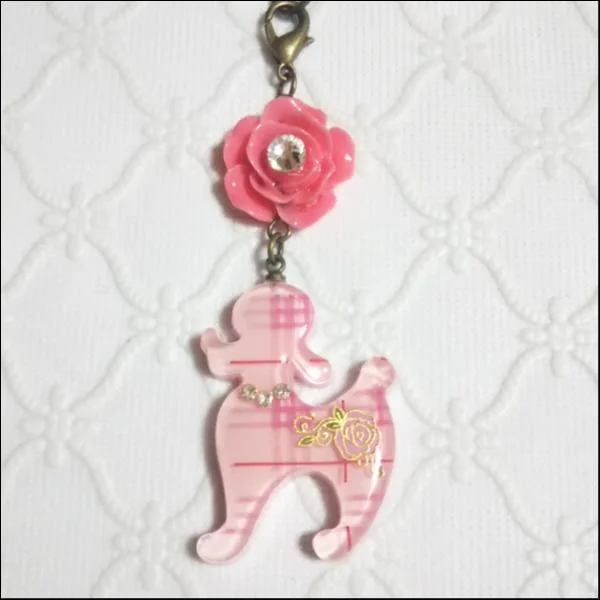 プードルストラップ(チェック柄/ライトピンク)
