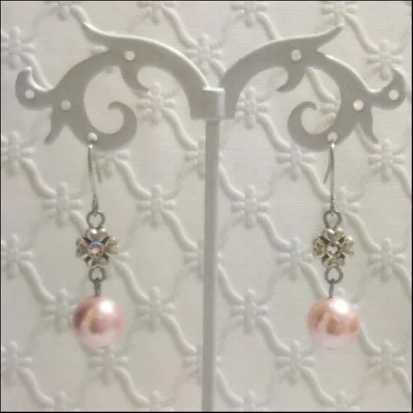 貝パールピアス(クローバー/ピンク)/スワロフスキー