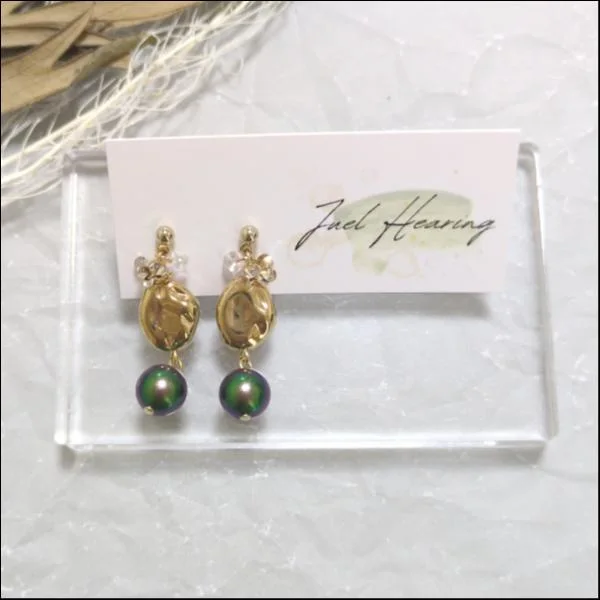 クリスタルパールピアス（グリーン）
