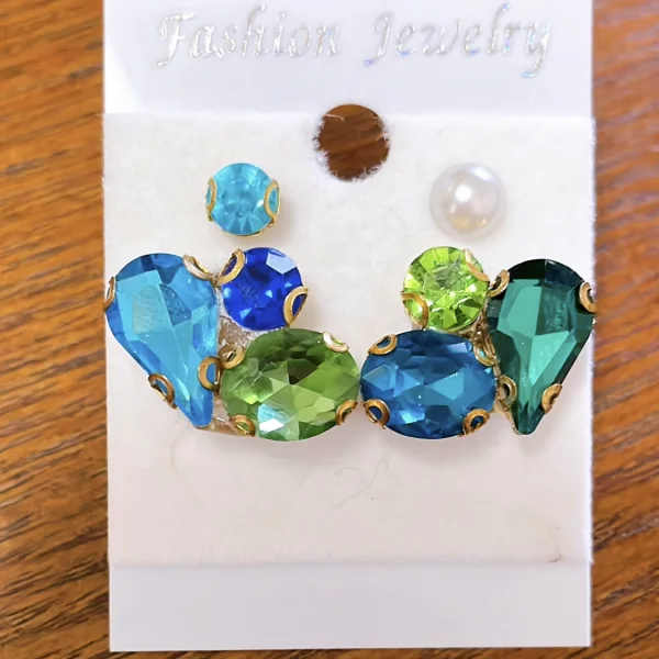 ガラスラインストーンパールピアス&一粒のピアス《2セット》