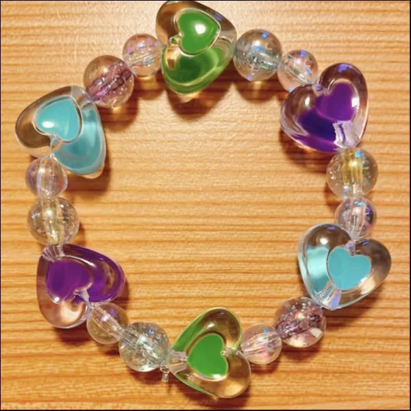 ハートぷっくりキラキラパステルブレスレット♡【ブルー系】