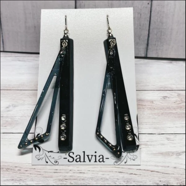 トライアングル&amp;ストレート2連ピアス(ブラック)