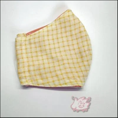 立体マスク/黄チェック×鴇色