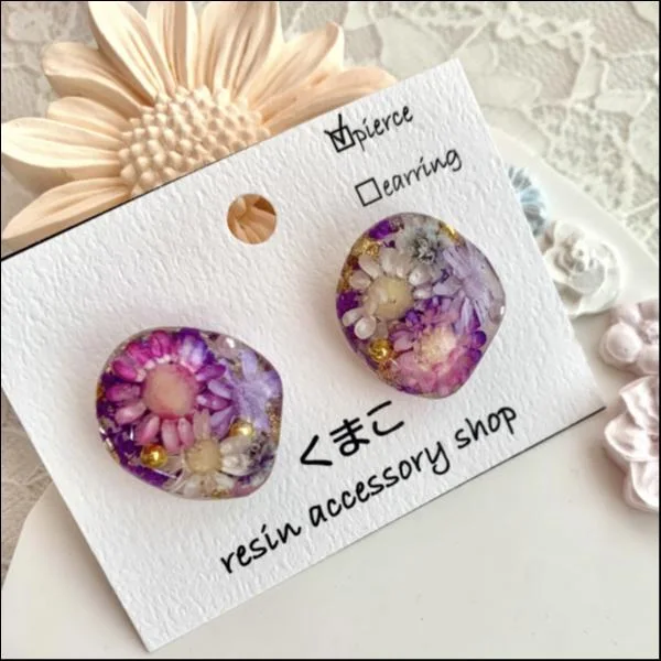 お花たっぷりピアス(パープル)