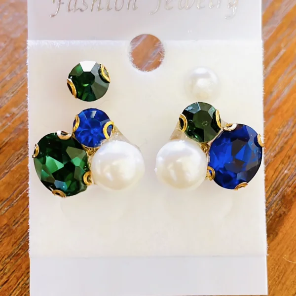 ガラスラインストーンパールピアス&一粒のピアス《2セット》