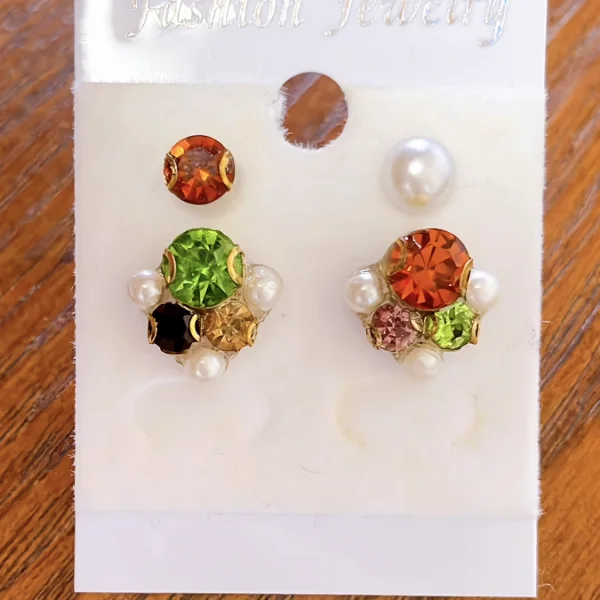 ガラスラインストーンパールピアス&一粒のピアス《2セット》