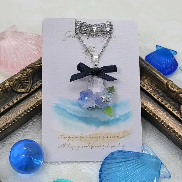 海中花リボンネックレス【ネイビー】
