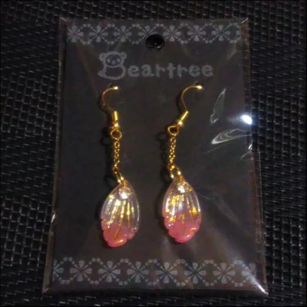 ガラス製花びらピアス(16KGP)/ピンク