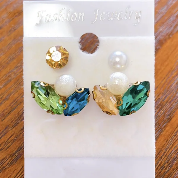 ガラスラインストーンパールピアス&一粒のピアス《2セット》